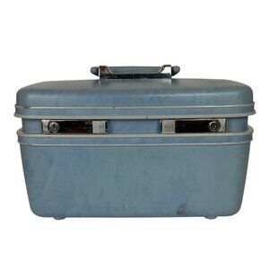 Vintage Samsonite Profile Blue Train Cosmetic Case With Handle & Mirror No KEYS